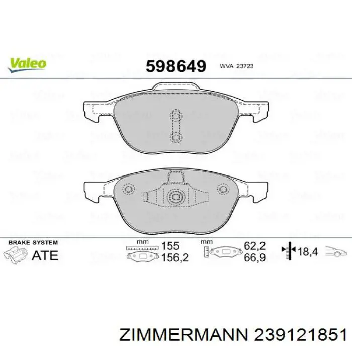 Передние тормозные колодки 239121851 Zimmermann