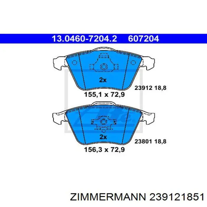 239121851 Zimmermann колодки тормозные передние дисковые