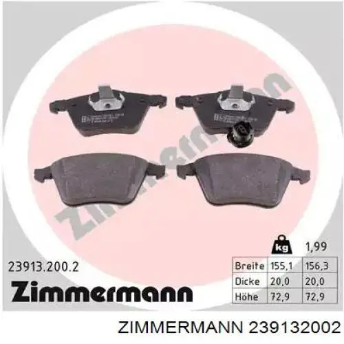 Передние тормозные колодки 239132002 Zimmermann