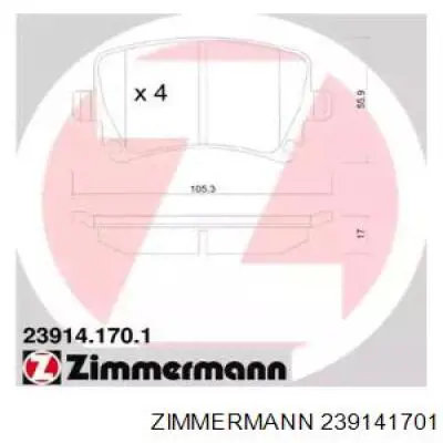 Колодки дисковые  Zimmermann 239141701 цена, от 28.50 USD