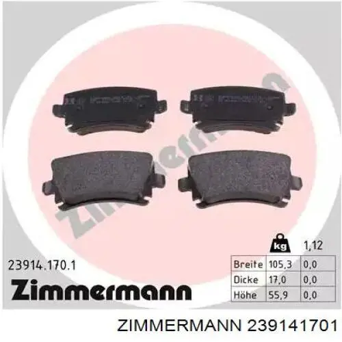 23914.170.1 Zimmermann колодки тормозные задние дисковые