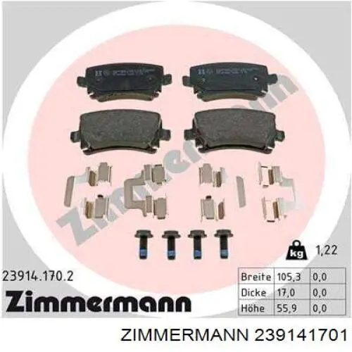 Купить 239141701 Zimmermann Колодки тормозные задние, дисковые