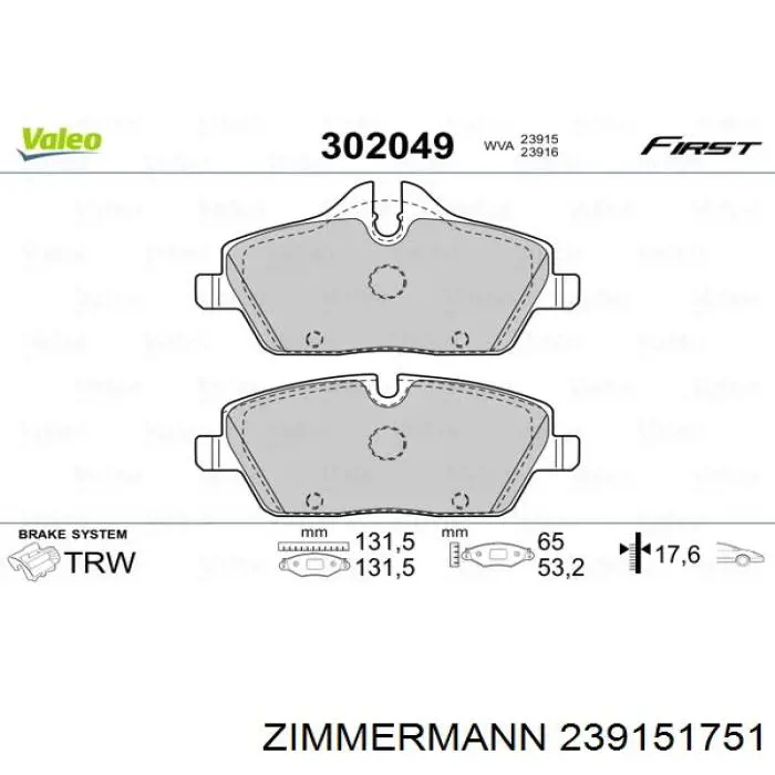 Купить 239151751 Zimmermann Колодки тормозные