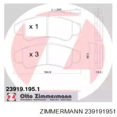 239191951 Zimmermann колодки тормозные передние дисковые