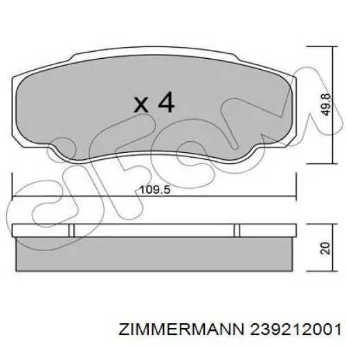 239212001 Zimmermann Колодки тормозные дисковые комплект