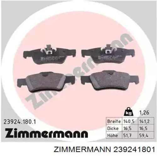 Колодки тормозные задние дисковые Zimmermann 239241801