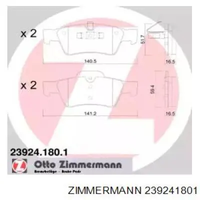 Купить 239241801 Zimmermann Колодки тормозные задние, дисковые