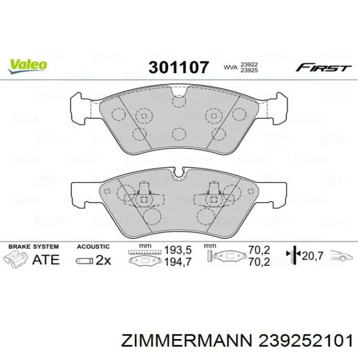 Передние тормозные колодки 239252101 Zimmermann