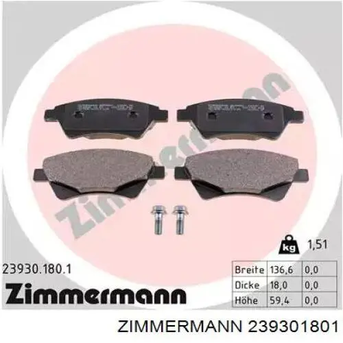 23930.180.1 Zimmermann колодки тормозные передние дисковые