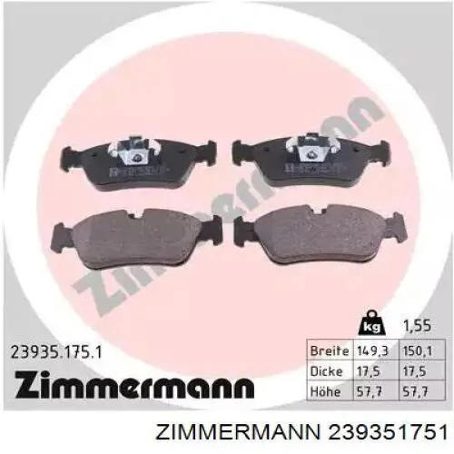 23935.175.1 Zimmermann колодки тормозные передние дисковые