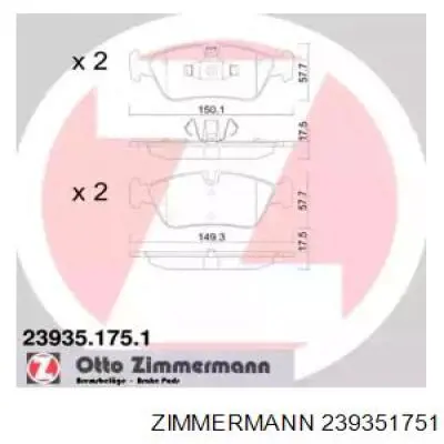 Купить 239351751 Zimmermann Колодки тормозные