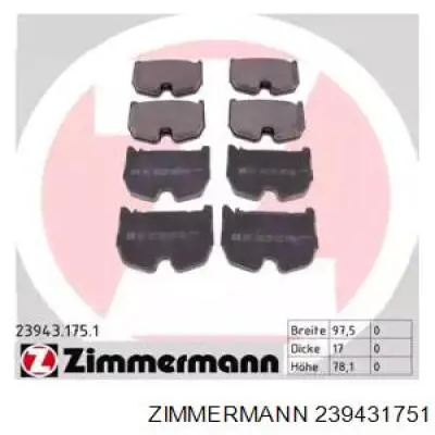 23943.175.1 Zimmermann колодки тормозные передние дисковые