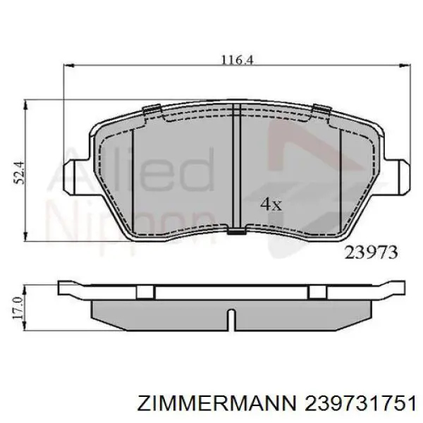 Передние тормозные колодки 239731751 Zimmermann