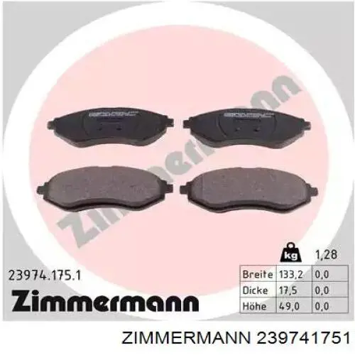 Передние тормозные колодки 239741751 Zimmermann