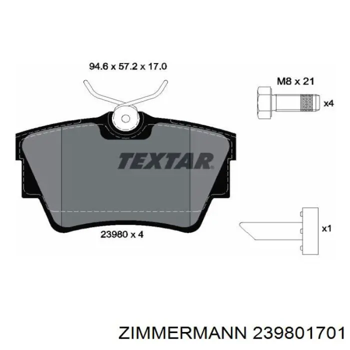 Задние тормозные колодки 239801701 Zimmermann