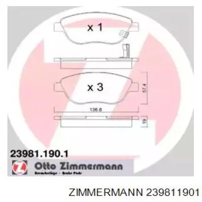 239811901 Zimmermann колодки тормозные передние дисковые