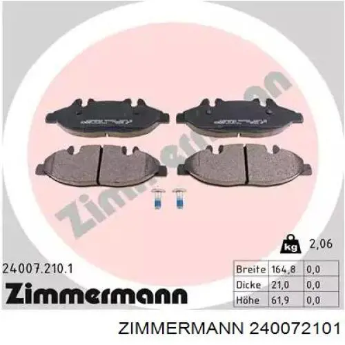 24007.210.1 Zimmermann передние тормозные колодки