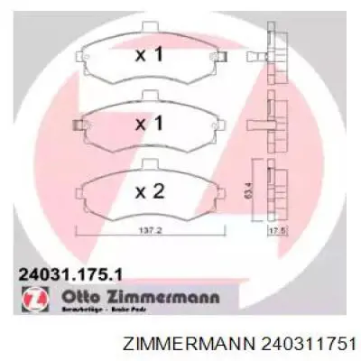 24031.175.1 Zimmermann колодки тормозные передние дисковые
