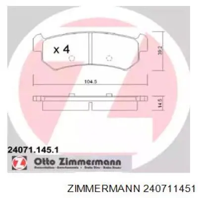 24071.145.1 Zimmermann колодки тормозные задние дисковые