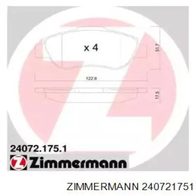 Передние тормозные колодки 240721751 Zimmermann