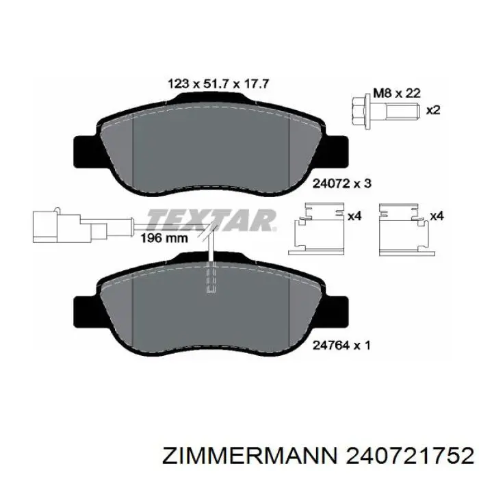 Передние тормозные колодки 240721752 Zimmermann