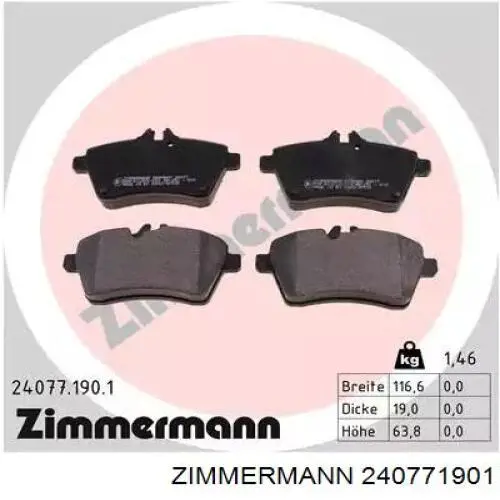 Передние тормозные колодки 240771901 Zimmermann