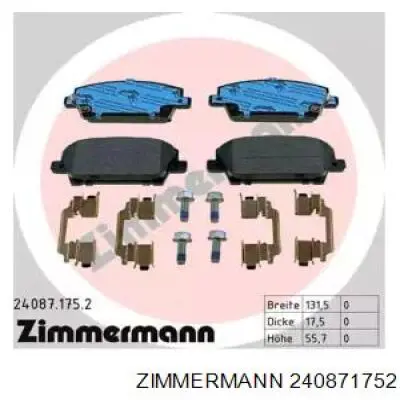 240871752 Zimmermann колодки тормозные передние дисковые