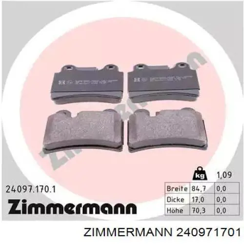 Задние тормозные колодки 240971701 Zimmermann