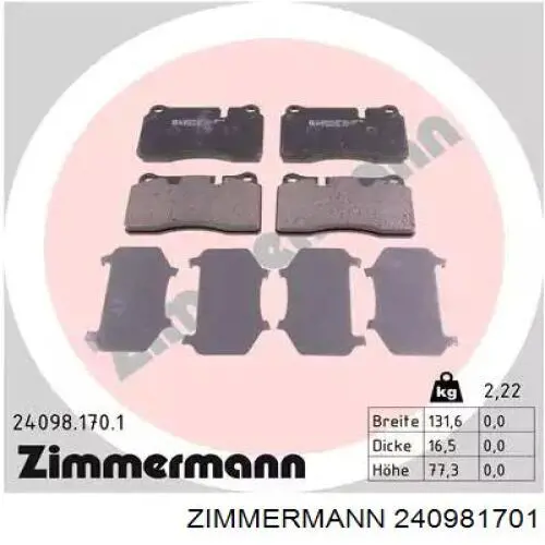 Передние тормозные колодки 240981701 Zimmermann