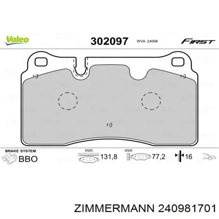 Тормозные колодки Zimmermann 240981701