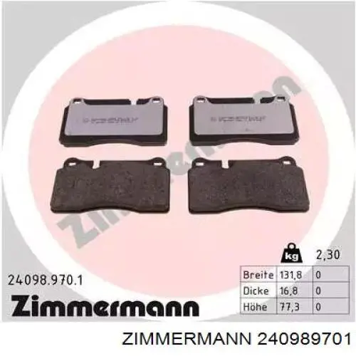 Передние тормозные колодки 240989701 Zimmermann