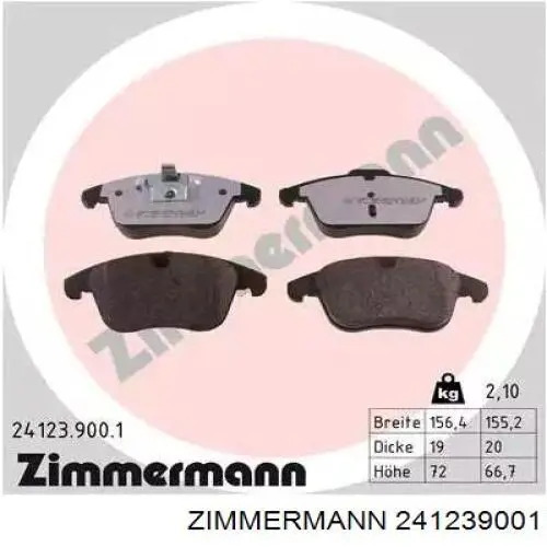 Передние тормозные колодки 241239001 Zimmermann