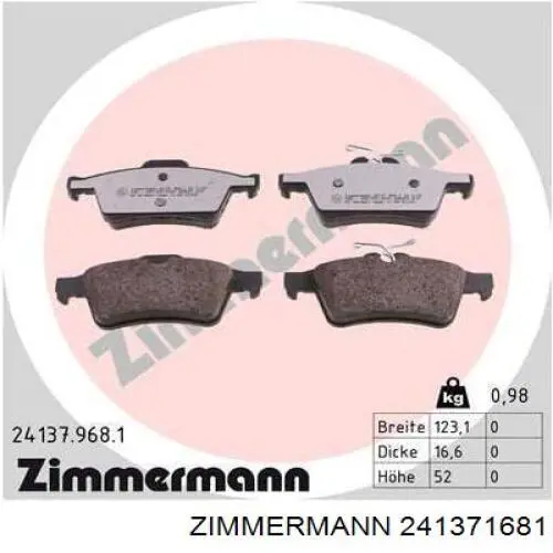 Колодки дисковые  Zimmermann 241371681 цена, от 30.21 USD