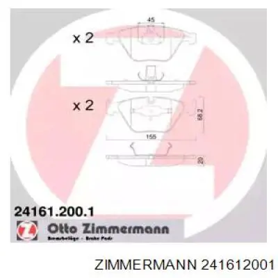 241612001 Zimmermann колодки тормозные передние дисковые