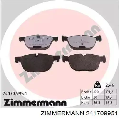 Передние тормозные колодки 241709951 Zimmermann