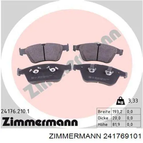 Купить 241769101 Zimmermann Колодки тормозные
