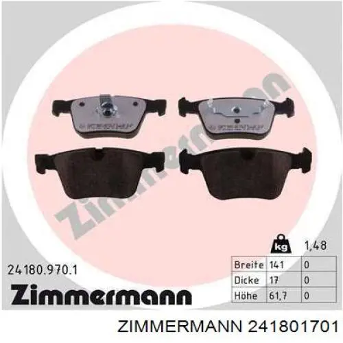 Колодки дисковые  Zimmermann 241801701 цена, от 55.64 USD