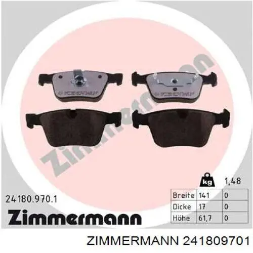 Купить 241809701 Zimmermann Колодки тормозные задние, дисковые