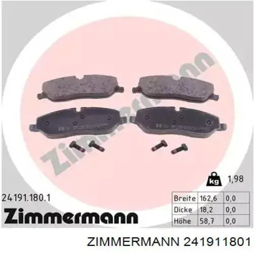 241911801 Zimmermann передние тормозные колодки