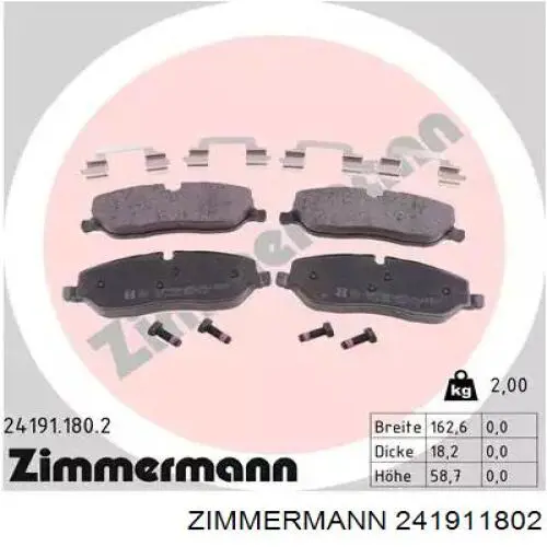 24191.180.2 Zimmermann колодки тормозные передние дисковые