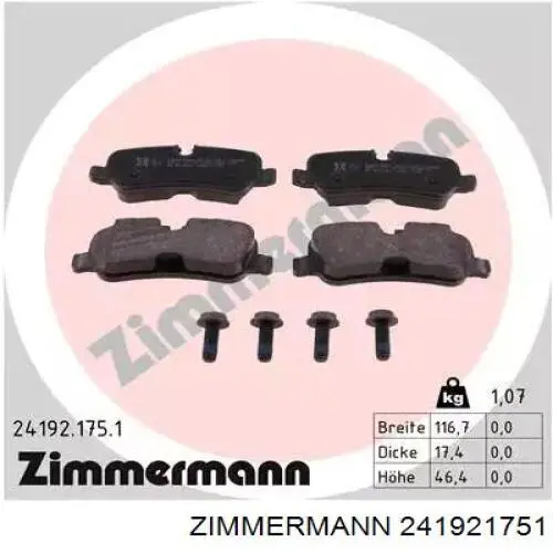 241921751 Zimmermann колодки тормозные задние дисковые
