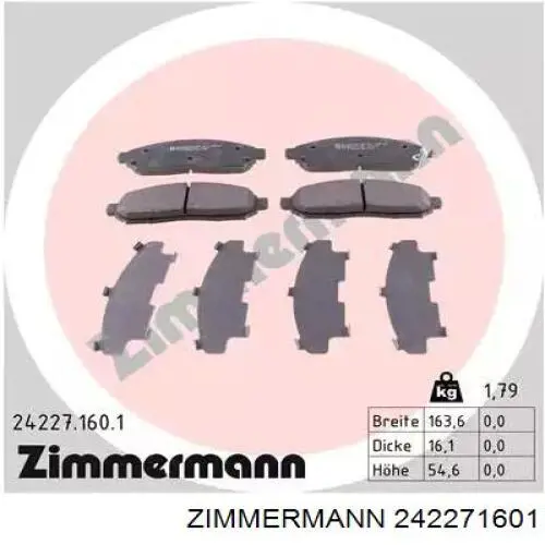 242271601 Zimmermann колодки тормозные передние дисковые