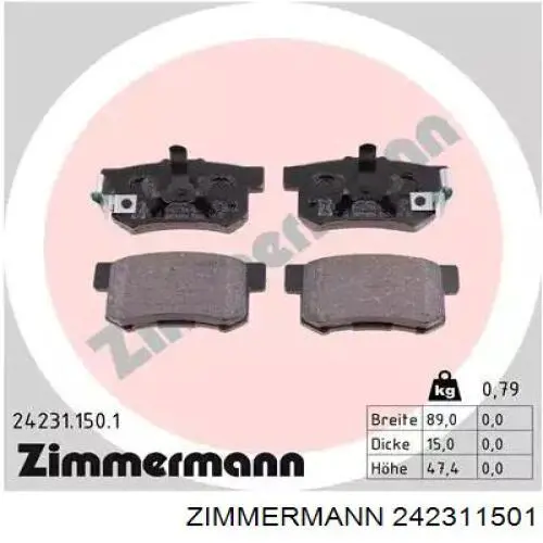 Колодки тормозные задние дисковые Zimmermann 242311501