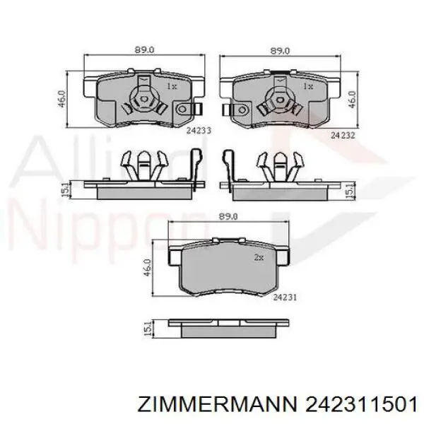 Купить 242311501 Zimmermann Колодки тормозные задние, дисковые