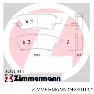 Купить 242401651 Zimmermann Колодки тормозные задние, дисковые