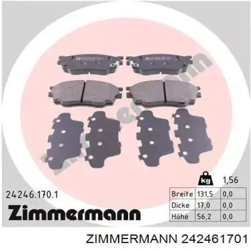 242461701 Zimmermann колодки тормозные передние дисковые