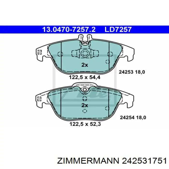 Купить 242531751 Zimmermann Колодки тормозные задние, дисковые