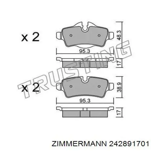 Задние тормозные колодки 242891701 Zimmermann