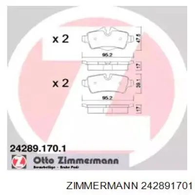 Колодки тормозные задние дисковые Zimmermann 242891701