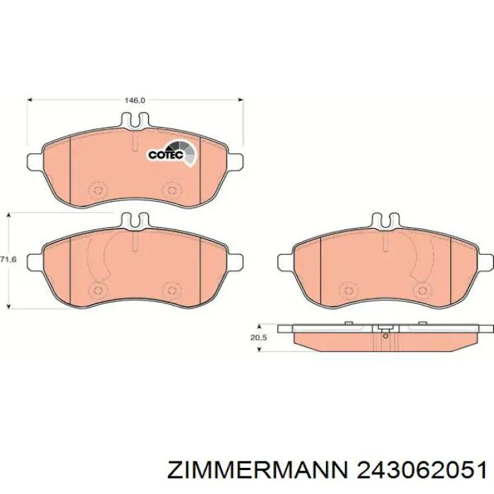 Передние тормозные колодки 243062051 Zimmermann